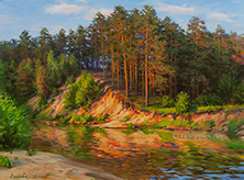Картина "Лес и обрыв в вечерних лучах солнца"